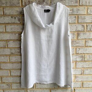 Fenini 100% Linen Sleeveless Cowl Neck White Tunic Blouse Women's Size L